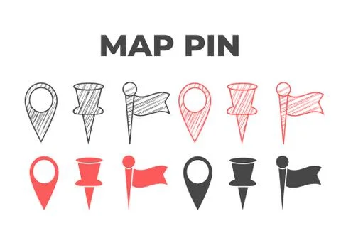 Hand drawn map pin. Doodle pin map vector icon Stock Illustration