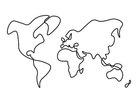 Hand-drawn map of World. Solid thick black vector line 스톡 일러스트