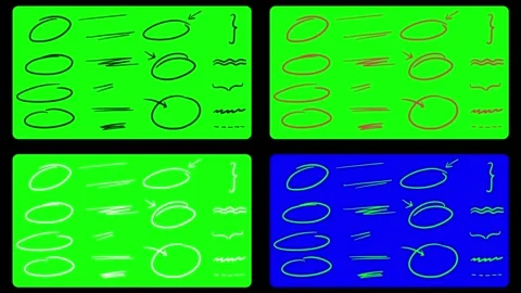 Hand drawn marker highlighter circles, line pack on green screen, blue screen Stock Footage 337985592