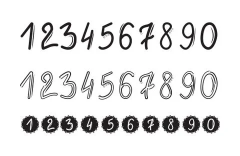 Hand-Drawn Mathematical Numbers Set in Solid, Double Thin and Patterned Typeface Stock Illustration
