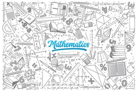 Hand drawn Mathematics doodle set with lettering Stock Illustration