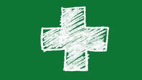 Hand-Drawn Medical Cross Plus Icon 2D Animation on Green Screen Vidéo 334608981