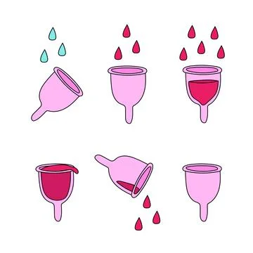 Hand drawn menstrual cups vector. Icons for instructions and tutorials 스톡 일러스트