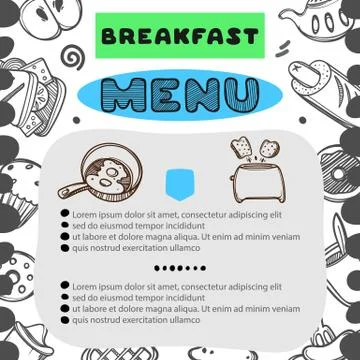 Hand drawn menu for cafe with breakfast menu. Template design. Food flyer 스톡 일러스트