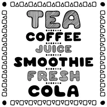 Hand drawn menu for cafe with drinks inscriptions. Template design. Food flyer. Stock Illustration