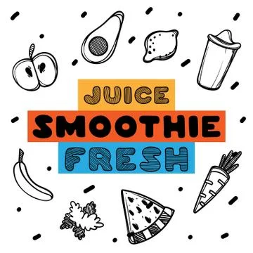 Hand drawn menu for cafe with drinks inscriptions and fruits. Template design Stock Illustration