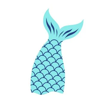 Hand drawn mermaid tail. Vector illustration isolated on white background. Stock Illustration