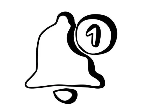 Hand drawn Message bell icon with notification in doodle style Stock Illustration