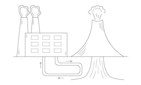 Hand-drawn method of obtaining thermal energy from the bowels of the earth Stock Illustration