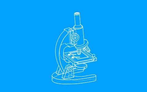 Hand-drawn microscope with blueprint style, raster illustration. Stock Illustration