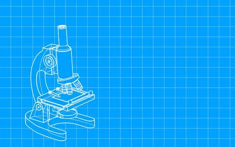 Hand-drawn microscope with blueprint style, raster illustration. Stock Illustration