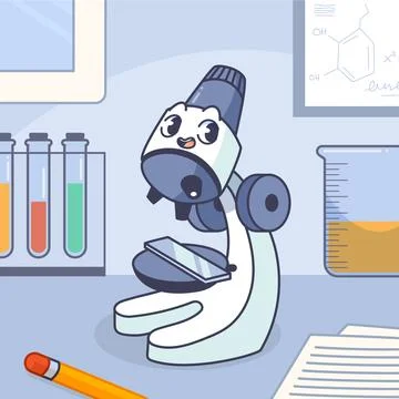 Hand drawn microscope cartoon illustration Stock Illustration