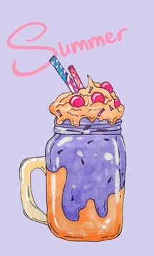 Hand drawn milkshake element illustration, Hand drawing slogan. Stock Illustration