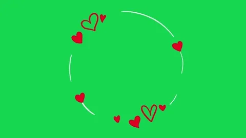Hand Drawn Minimal Circle with Floating Hearts Animation on Green Screen Overlay Stock Footage 334608766