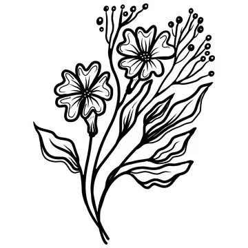 Hand Drawn Minimal Linear Vector Floral Pattern 스톡 일러스트
