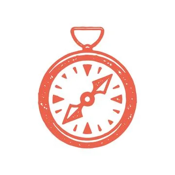 Hand drawn minimalist red compass with arrow for directional map orientation  Stock Illustration
