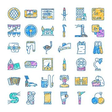 Hand drawn miscellaneous objects doodle icon set Stock Illustration