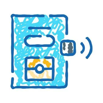 Hand drawn mobile phone with wireless signal icon Stock Illustration