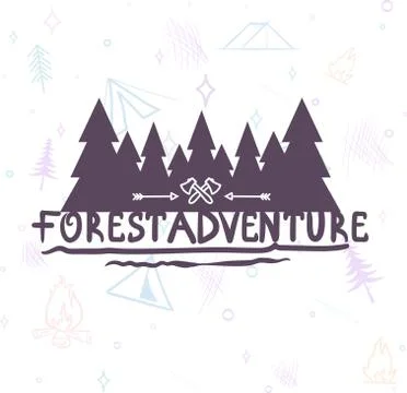 Hand drawn Modern brush lettering of Adventure forest background Stock Illustration