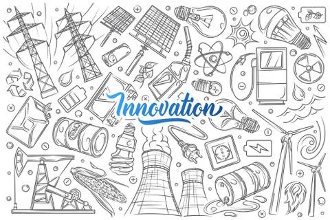Hand drawn modern technologies and innovations. 스톡 일러스트