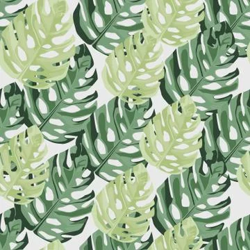 Hand drawn monstera leafs elements seamless pattern. Stock Illustration