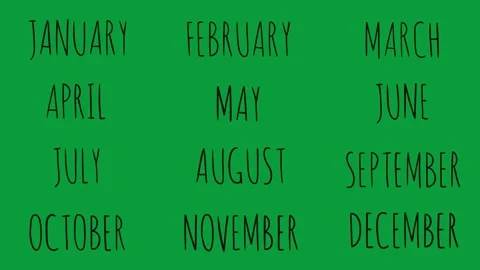 Hand Drawn Months of the Year Black Text 2D Animation Green Screen 動画素材 341798942