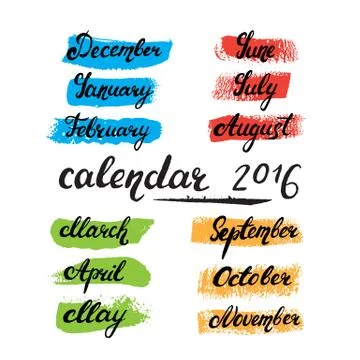 Hand drawn months of the year Stock Illustration