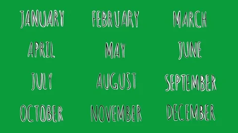 Hand Drawn Months of the Year Text Collection 2D Animation Green Screen Stockbeeldmateriaal 341798946