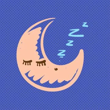 Hand drawn moon sleeping vector illustration. Stock Illustration