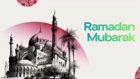 Hand-Drawn Mosque Ink Sketch for Ramadan Mubarak Artistic Greeting Stock Footage 331210325