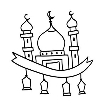 Hand drawn of Mosque with lantern-Vector drawing .. Stock Illustration