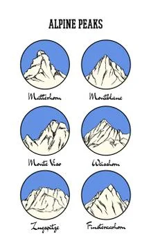 Hand drawn mount emblem set Stock Illustration