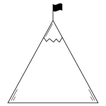 Hand drawn mountain with a flag on top. Abstract image of achieving success. Stock Illustration