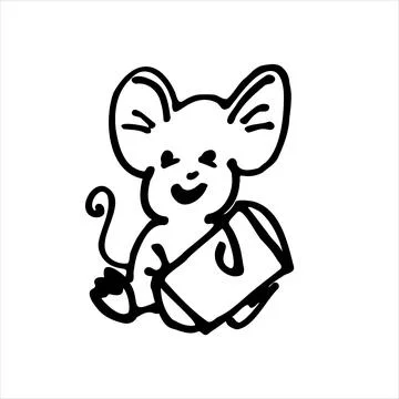 Hand drawn mouse with a book. The image is isolated on a white background Stock Illustration