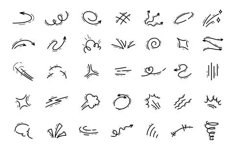 Hand drawn movement motion line symbols Stock Illustration