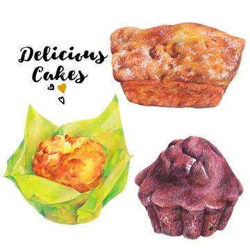 Hand drawn muffins baking set isolated on a white background Stock Illustration