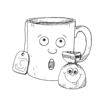 Hand drawn mug and candy. Stock Illustration