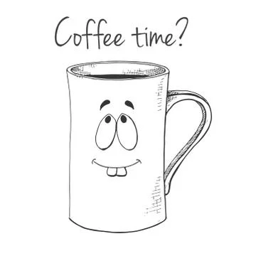 Hand drawn mug. Mug with a face. Stock Illustration