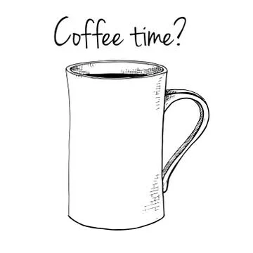Hand drawn mug. Text Coffee time? Vector illustration in sketch style. Stock Illustration