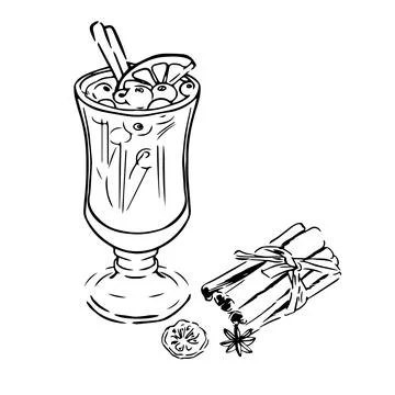 Hand drawn mulled wine with spices illustration. Isolated on white background. Stock Illustration