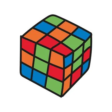 Hand Drawn Multicolored 3D Cube Icon Stock Illustration