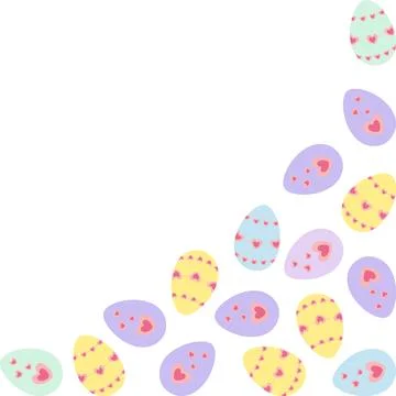 Hand Drawn Multicolored Easter Eggs With Heart Shape decor Corner Frame border Stock Illustration