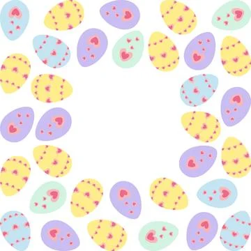Hand Drawn Multicolored Easter Eggs With Hearts decor Easter Holiday Frame Stock Illustration