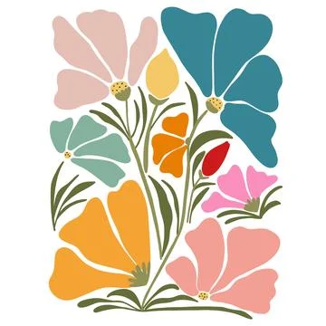 Hand-drawn multicolored flower pattern isolated on white background Stock Illustration