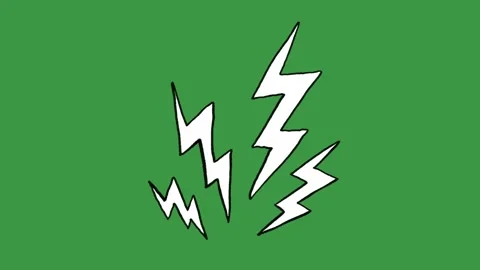 Hand-Drawn Multiple Lightning Strikes Green Screen. Animated Black Zigzag Bolt Video stock 320844564