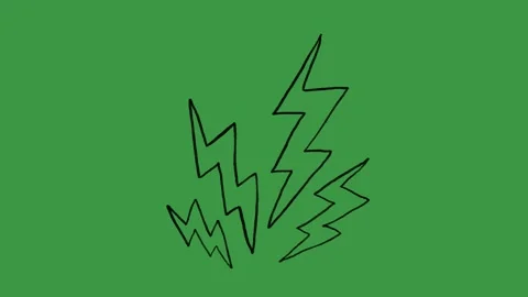 Hand-Drawn Multiple Lightning Strikes Green Screen. Animated Black Zigzag Bolt Video stock 320844567