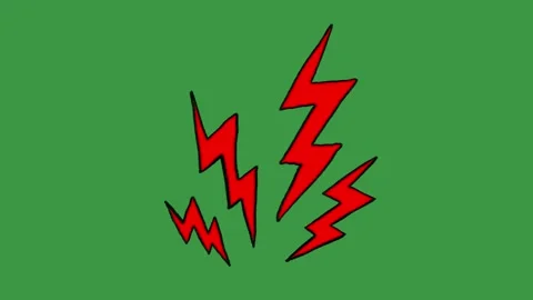 Hand-Drawn Multiple Lightning Strikes Green Screen. Animated Black Zigzag Bolt Video stock 320844572