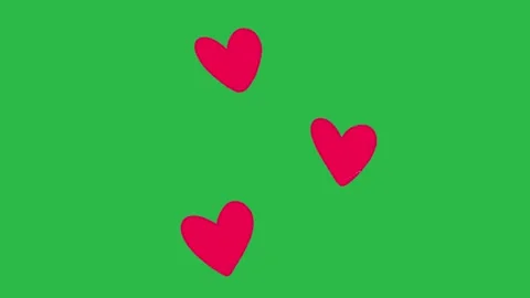 Hand Drawn Multiple Red Hearts Falling Animation on Green Screen Background Stock Footage 339335216