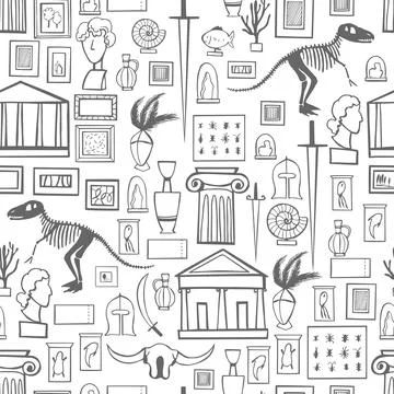 Hand drawn Museum set. Vector  seamless pattern 스톡 일러스트