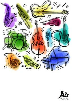 Hand drawn music instruments. Vertical banner or poster. Stock Illustration